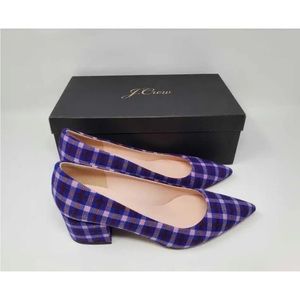 NEW WOMEN'S 7.5 J CREW LANEY BLOCK HEEL PUMPS IN PETUNIA PLAID HEELS